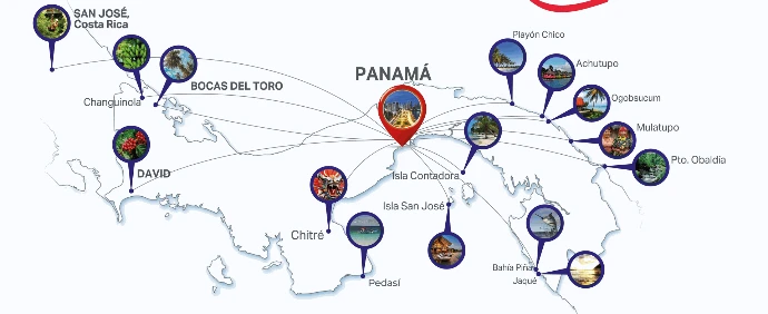 Mapa de destinos de Air Panama